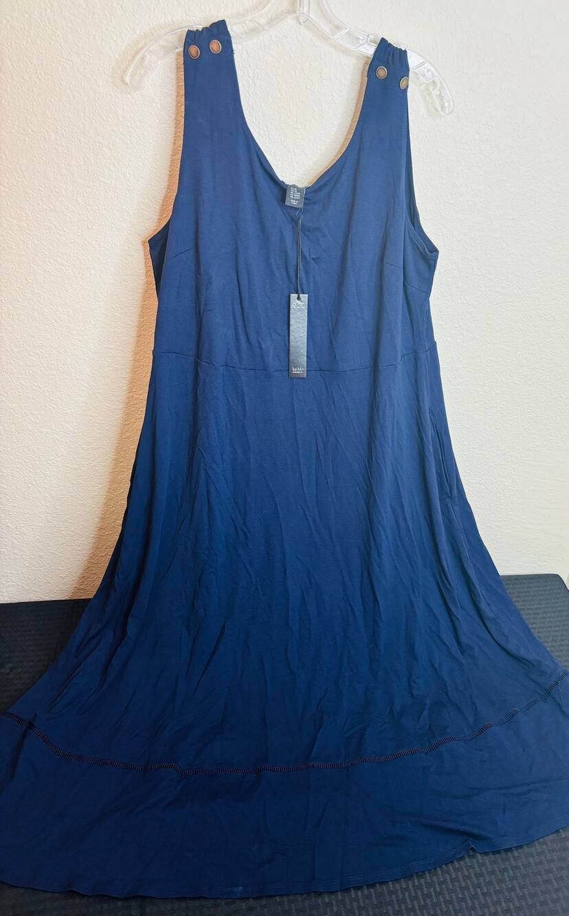 Nicole Miller Navy Maxi Dress, Shoulder Buttons, NWT, Women 2X